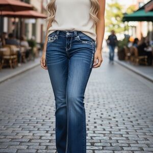 Rock Revival Jenna Root Jeans Womens 29 Embroidered Thick Stitch Straight Mid